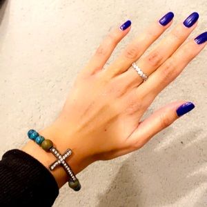 Beaded rhinestone cross bracelet